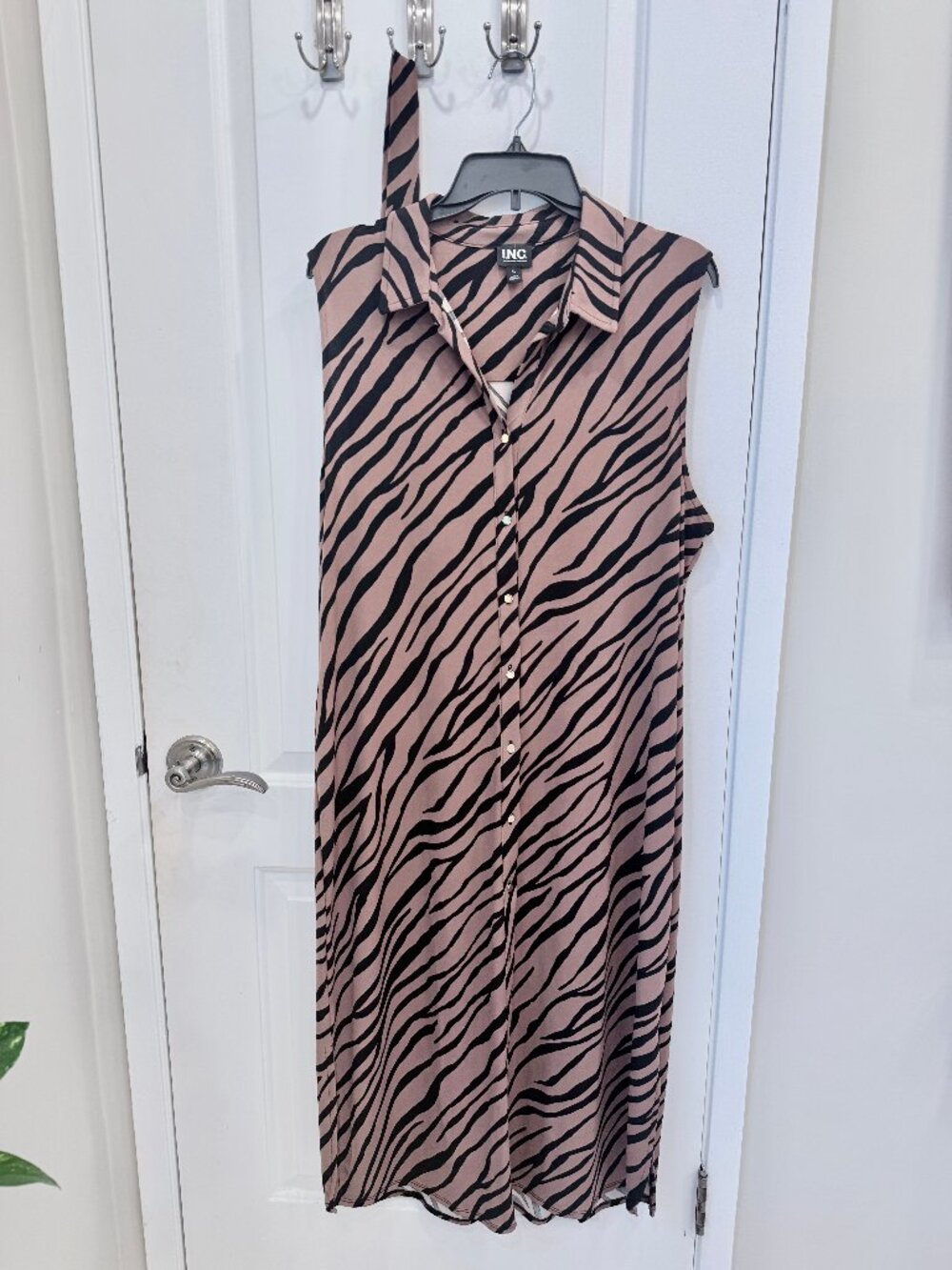 INC International Concepts Zebra Print Shirt Dress XL Sleeveless Taupe Black - Picture 12 of 12